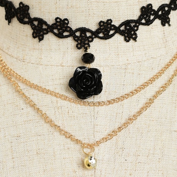 PRICE DROP! Black & Gold Rose Choker - Picture 2 of 2